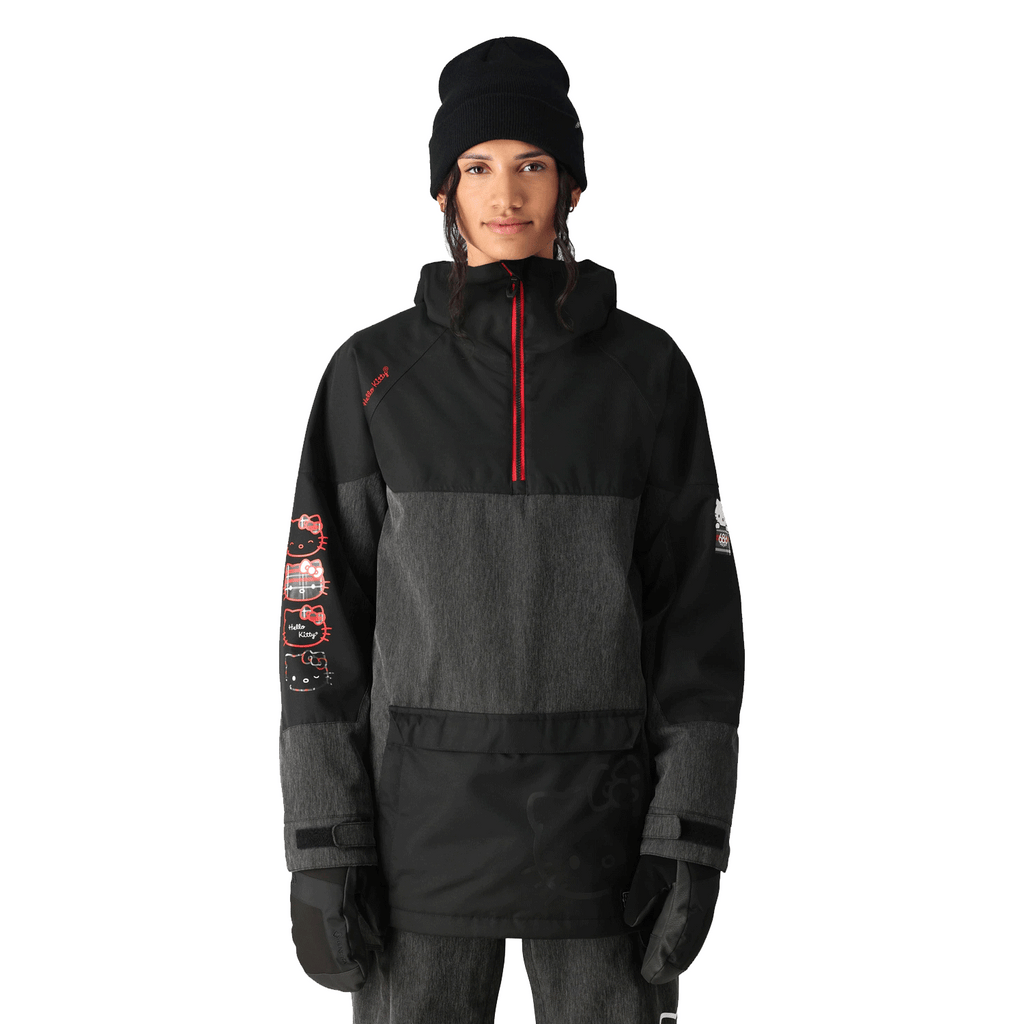 686 Women's Upton Anorak 2025 Hello Kitty Black Denim - Comor - Go Play Outside