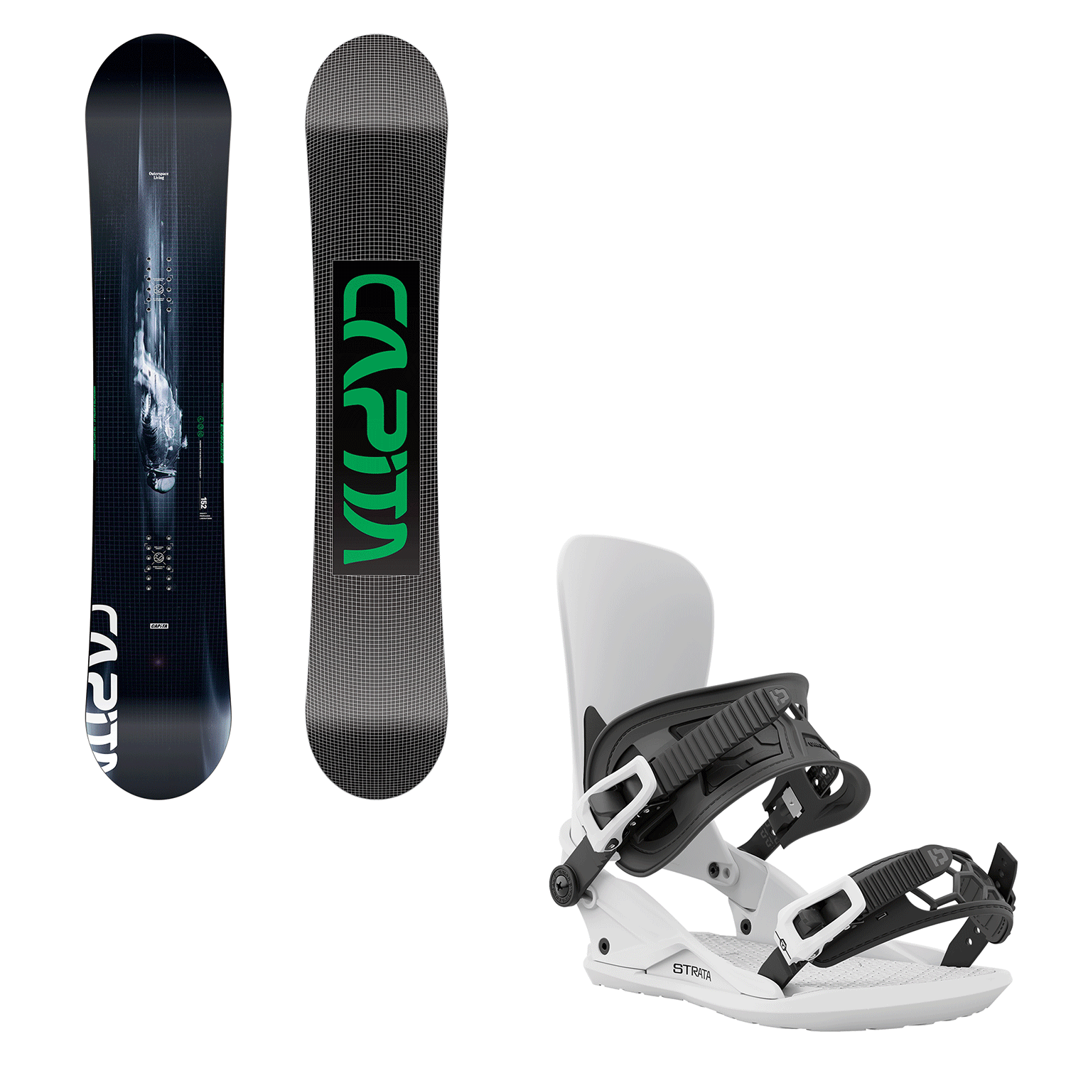 Capita Men's Outerspace Living Snowboard 2024 + Union Strata Bindings 2024  (White) Package