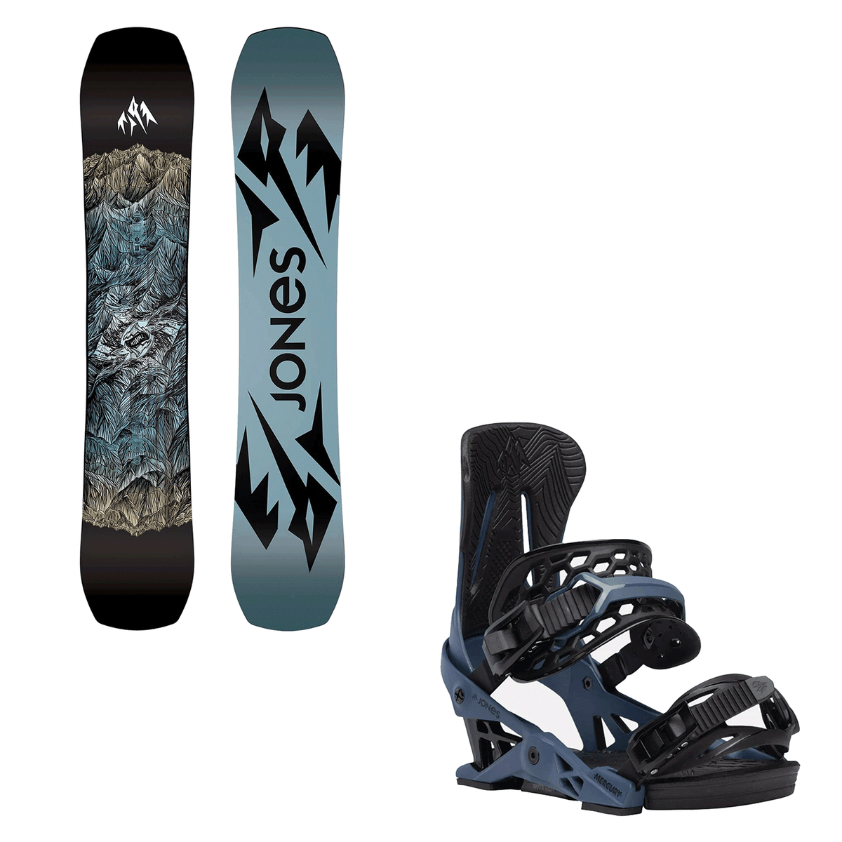 Jones Men's Mountain Twin Snowboard 2024 + Jones Mercury Bindings 2024