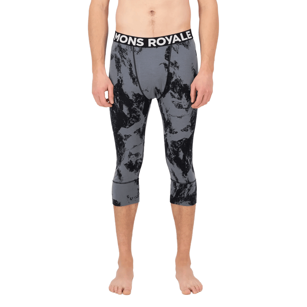 Mons Royale Men's Cascade Merino Base Layer 3/4 Legging 2026 Mountain Pixel Grey - Comor - Go Play Outside