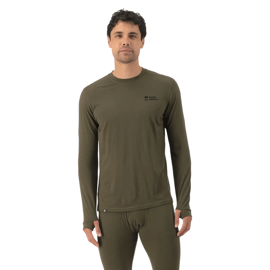 Mons Royale Men's Cascade Merino Long Sleeve Base Layer 2026 Dark Olive - Comor - Go Play Outside