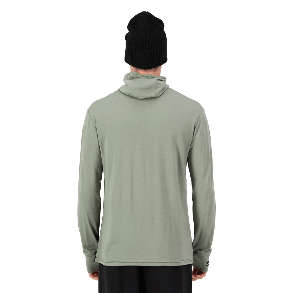 Mons Royale Men's Yotei Merino Powder Long Sleeve Hood 2026 Willow/Black - Comor - Go Play Outside