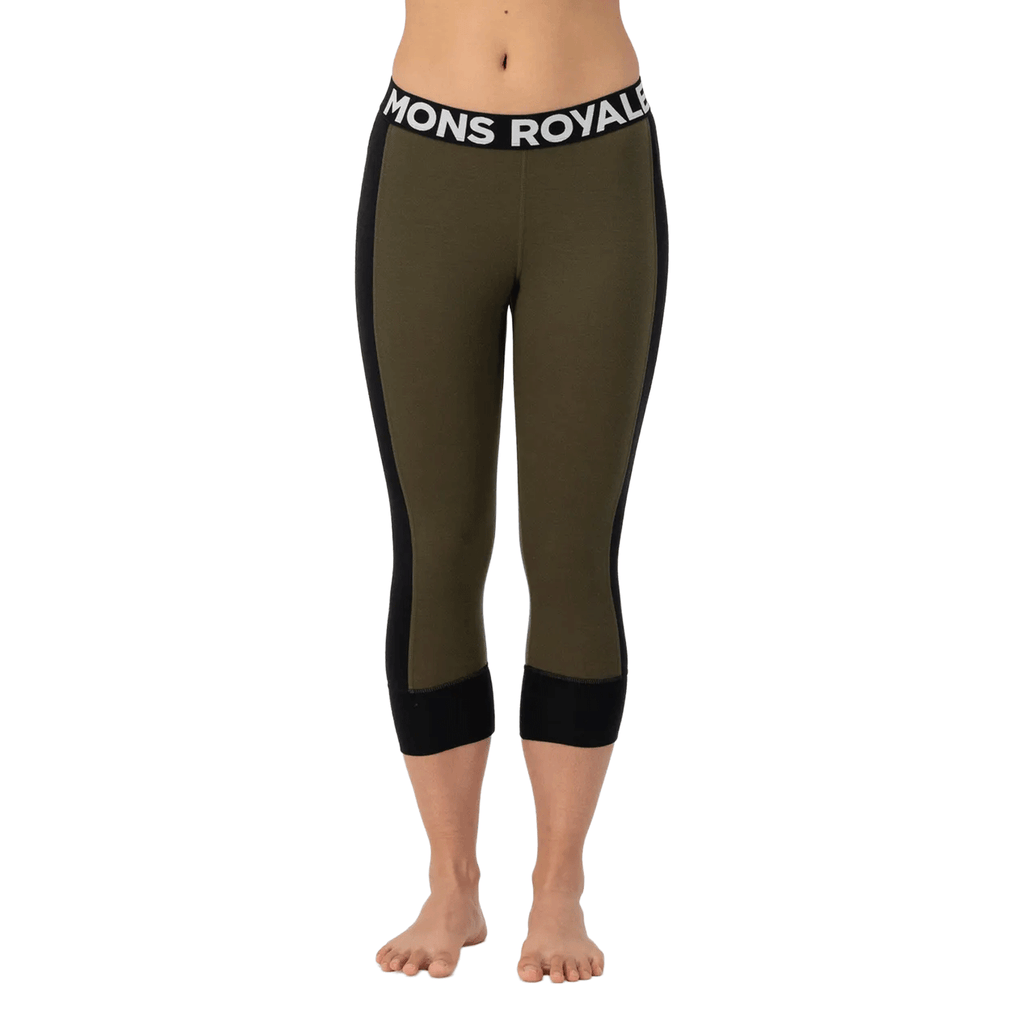 Mons Royale Women's Cascade Merino 3/4 Base Layer Legging 2026 Dark Olive - Comor - Go Play Outside