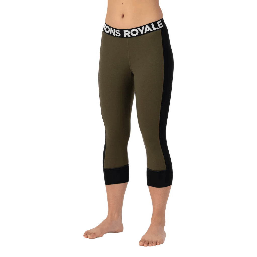 Mons Royale Women's Cascade Merino 3/4 Base Layer Legging 2026 Dark Olive - Comor - Go Play Outside