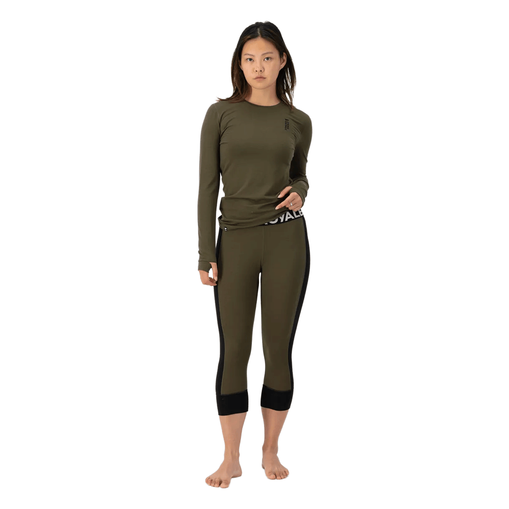 Mons Royale Women's Cascade Merino 3/4 Base Layer Legging 2026 Dark Olive - Comor - Go Play Outside