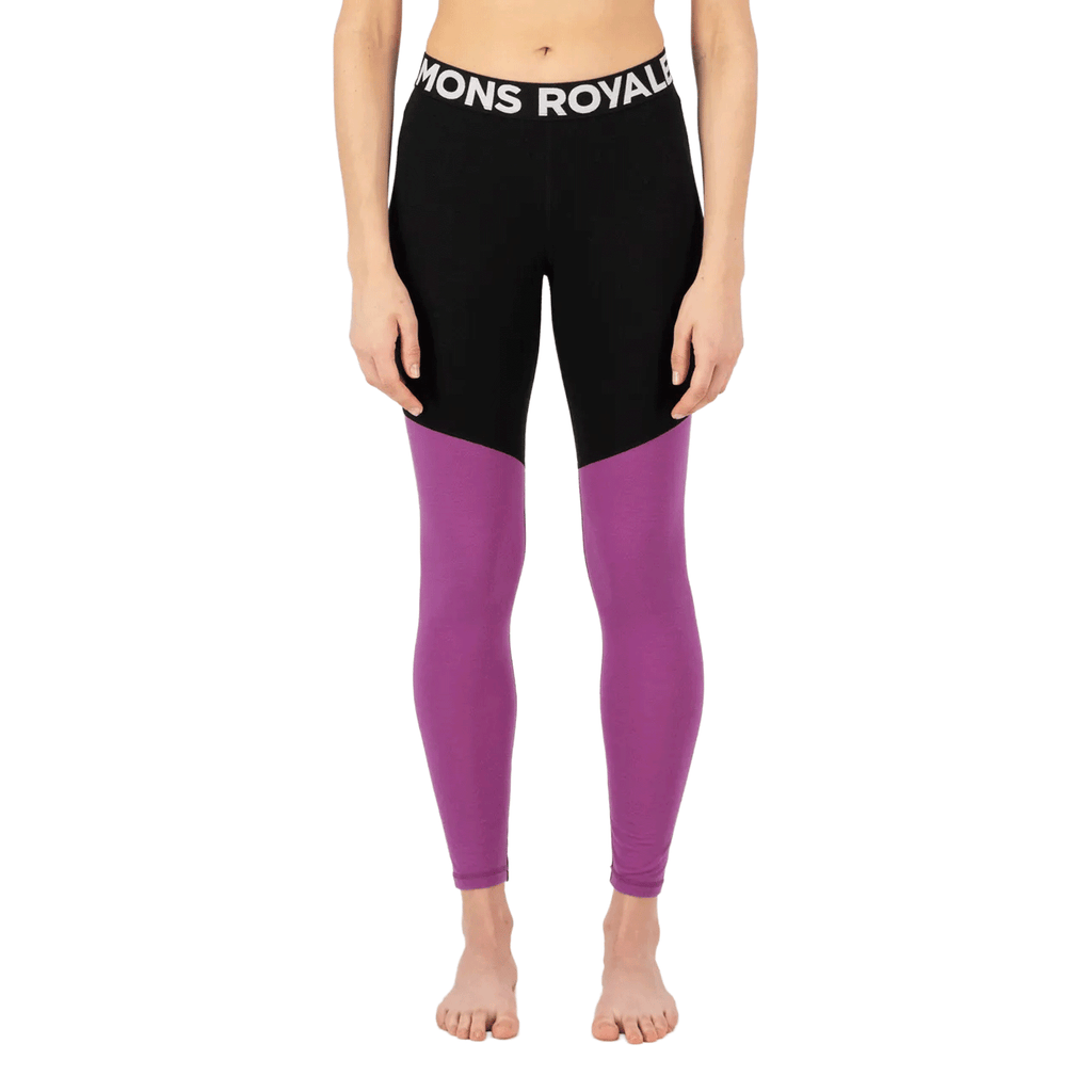Mons Royale Women's Cascade Merino Base Layer Legging 2026 Purple Bolt - Comor - Go Play Outside