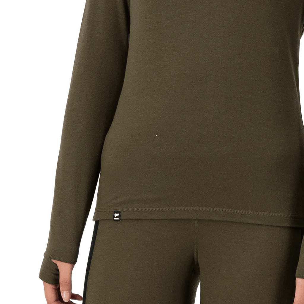 Mons Royale Women's Cascade Merino Long Sleeve Base Layer 2026 Dark Olive - Comor - Go Play Outside