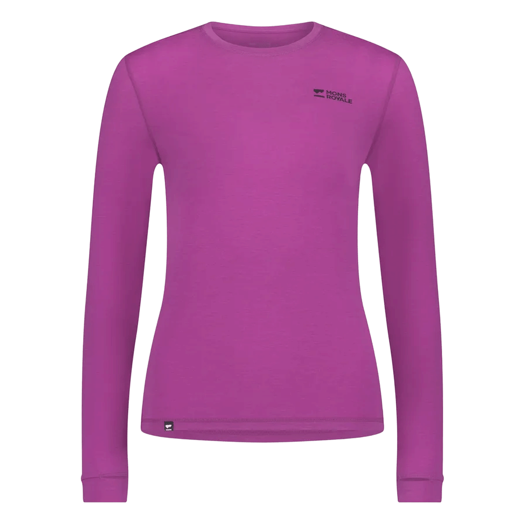 Mons Royale Women's Cascade Merino Long Sleeve Base Layer 2026 Purple Bolt - Comor - Go Play Outside