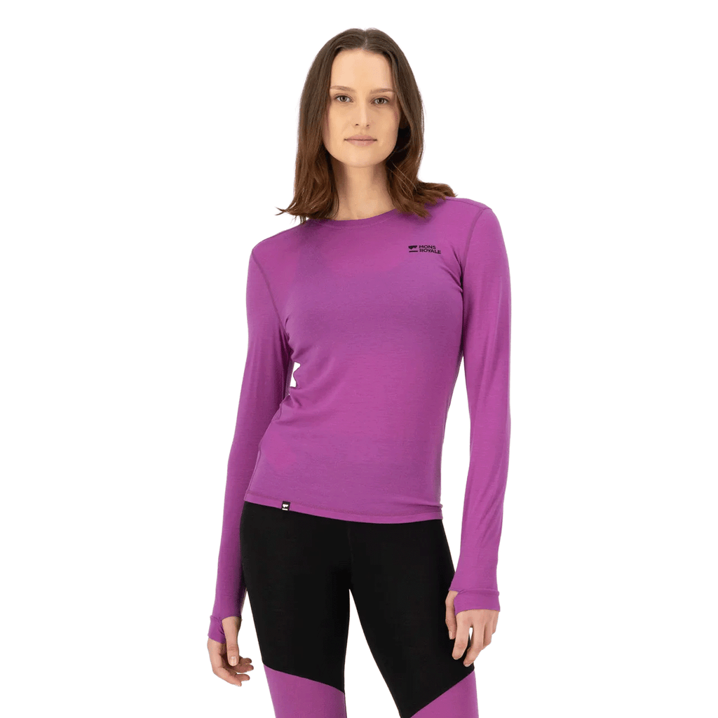 Mons Royale Women's Cascade Merino Long Sleeve Base Layer 2026 Purple Bolt - Comor - Go Play Outside