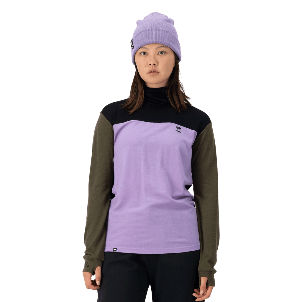 Mons Royale Women's Yotei BF High Neck Top 2025 Lupin/Dark Olive/Black - Comor - Go Play Outside