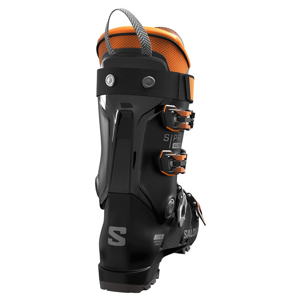 Salomon Men's S/Pro Alpha 100 Ski Boot 2026 Black/Dark Grey Met/Orange Tiger - Comor - Go Play Outside