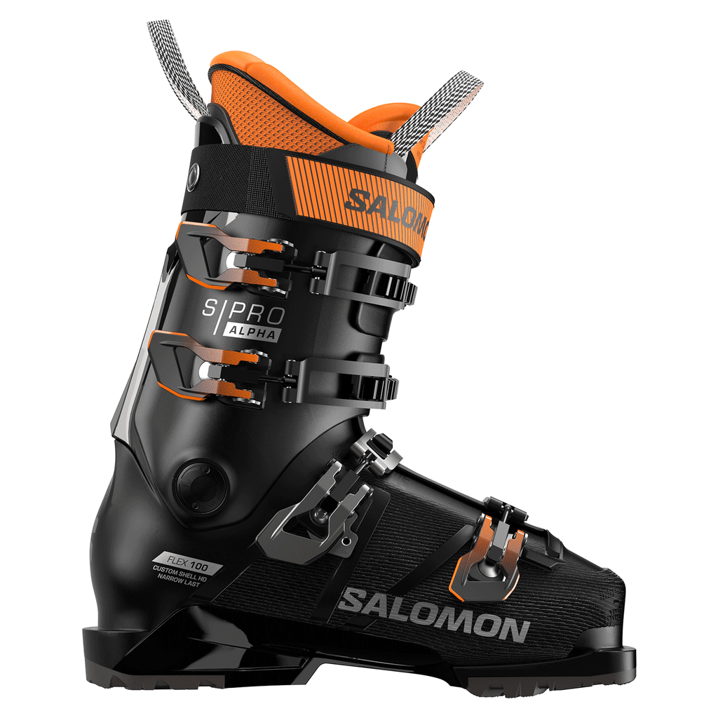 Salomon Men's S/Pro Alpha 100 Ski Boot 2026 Black/Dark Grey Met/Orange Tiger - Comor - Go Play Outside